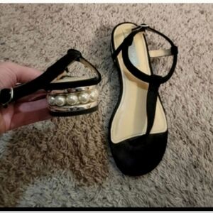 Betsey Johnson Black Sandals with Pearl Embellishments